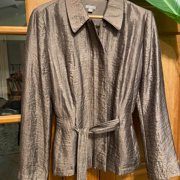 J. Jill  Metallic Copper Tie Belt Jacket Coat Zip Up Button Casual, size 12 - Picture 2 of 6